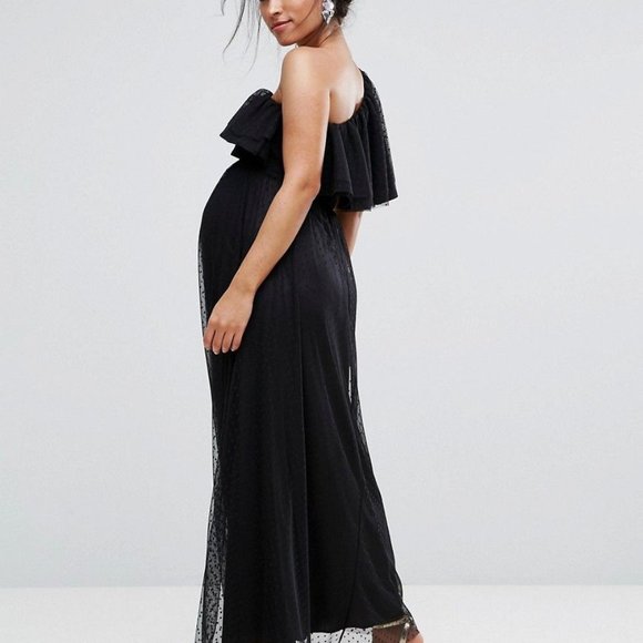 Queen B London Maternity Black Tulle Maxi - Picture 2 of 7
